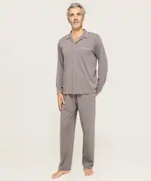 Pijama Camisa Resort Con Detalles Y Pantalón Con Contrastes
