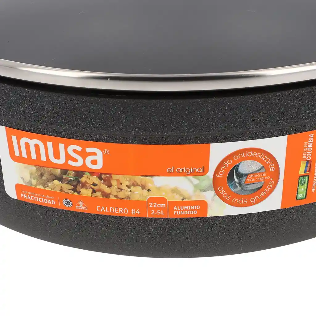 Imusa Caldero de Aluminio Antiadherente con Tapa de Vidrio 22 cm