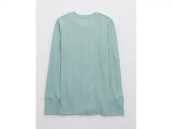 American Eagle Camiseta Aerie Henley Textura Waffle Menta Small