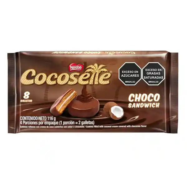 Galletas COCOSETTE Choco Sándwich rellenas con crema de coco x 116g