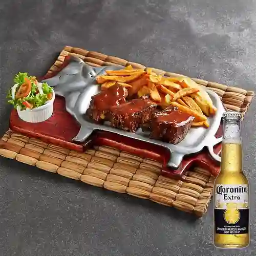 Combo Costillas BBQ + Cerveza Coronita Bot. 210ml