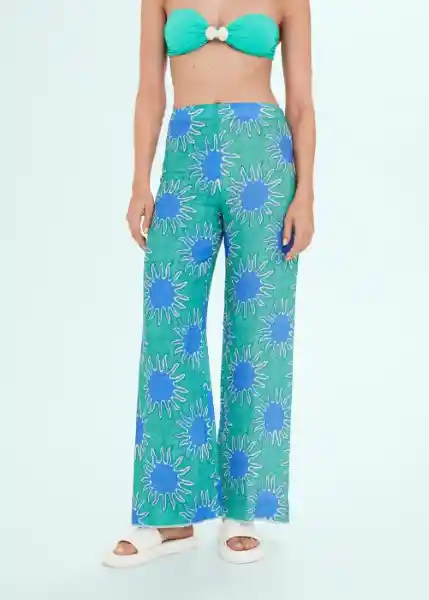 Pantalón Sunset Turquesa Talla M Mujer Mango