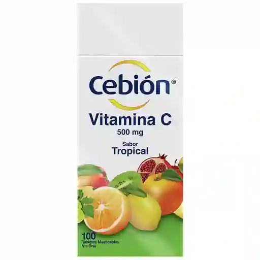 Cebión tabletas Masticables de Vitamina C sabor Tropical por 100 unidades