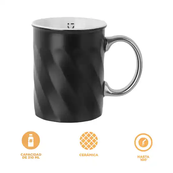 Taza de Cerámica Serie Silver Grey Color Negro Miniso