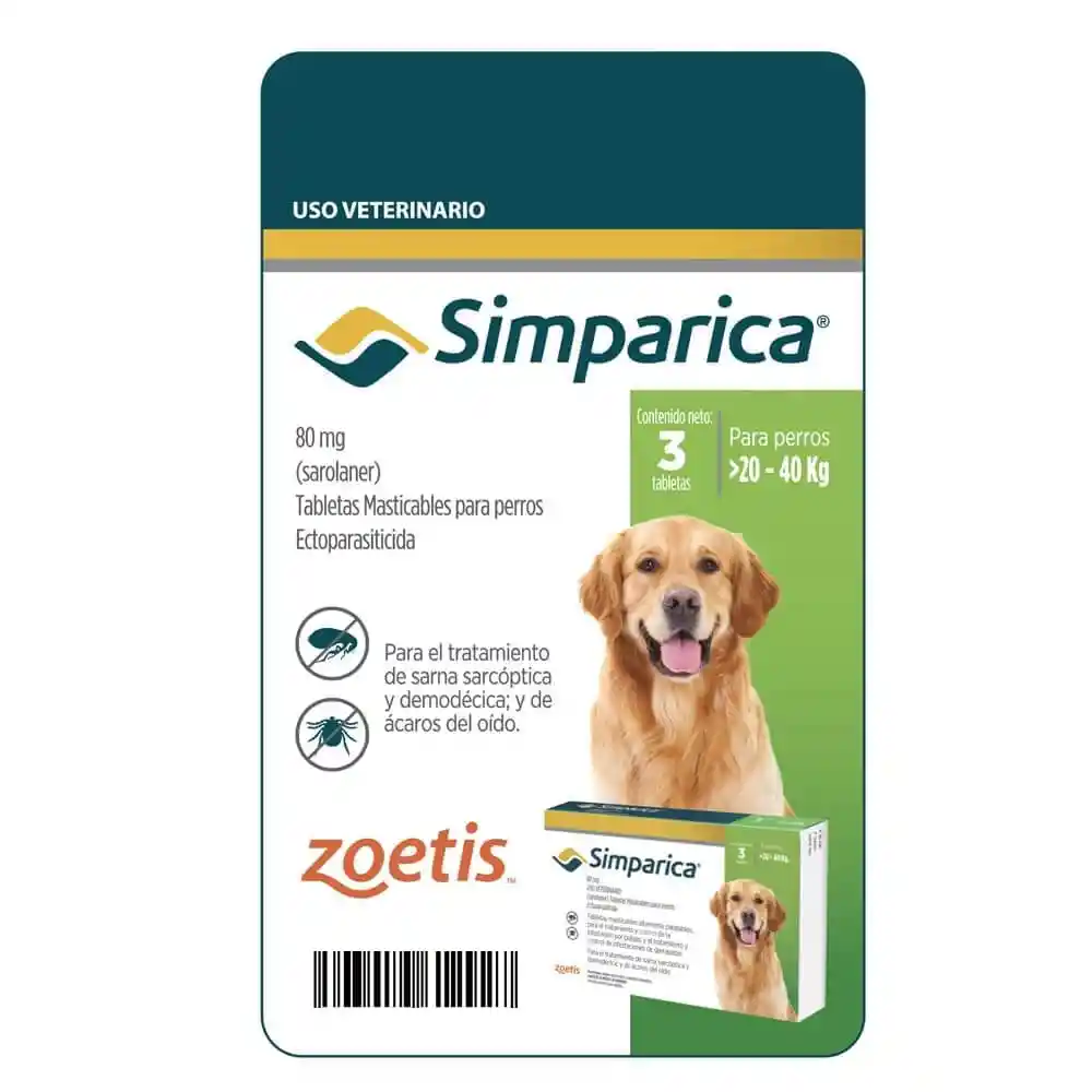 Simparica Anti Pulgas para Perro >20 - 40 Kg