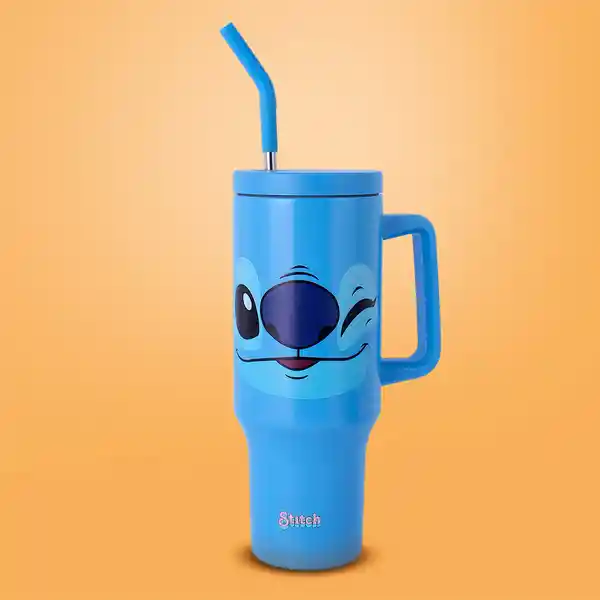 Vaso Doble Pared Con Pitillo Lilo & Stitch Azul 1200 mL Miniso