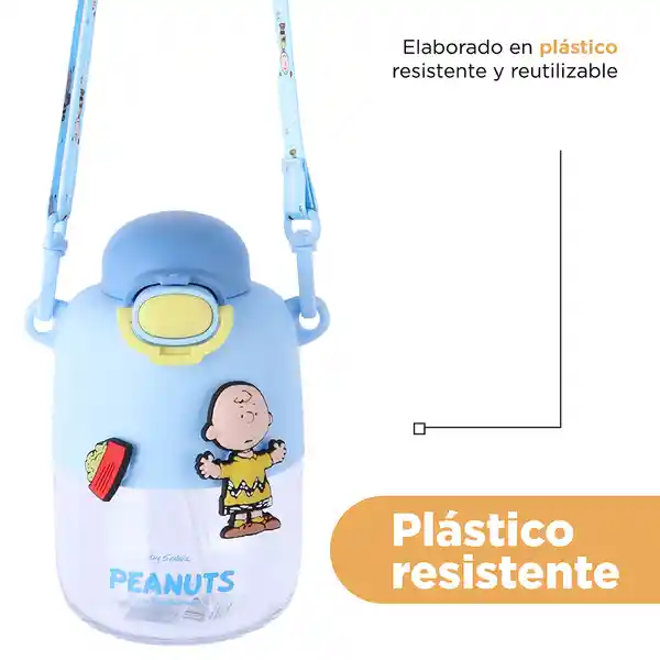 Botella de Plástico de Con Correa Snoopy Azul 550 mL Miniso