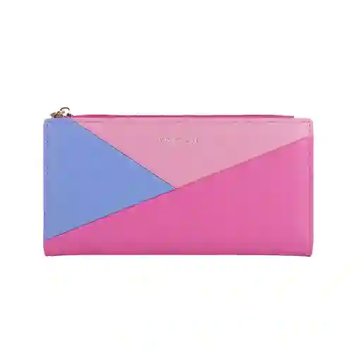 Cartera Para Mujer Larga Bloques Geométricos Fucsia Miniso