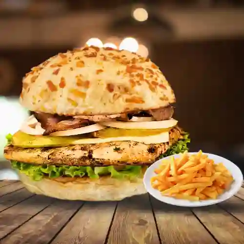 Hamburguesa de Pollo+papas