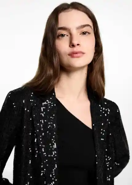 Blazer Americana Sequinb Negro Talla 21 Teen Niñas Mango