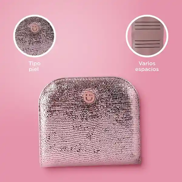 Cartera Corta Con Cierre Para Mujer Rosa Serie Miniso