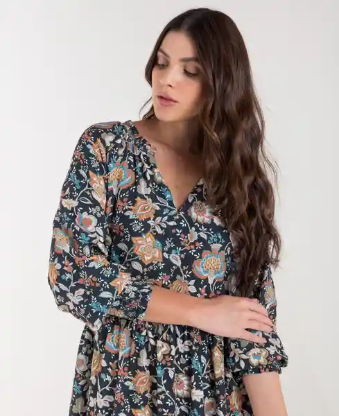 Vestido Estampado Largo Manga Tres Cuartos Azul Talla L Mujer Naf Naf