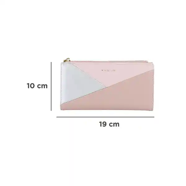 Cartera Para Mujer Larga Bloques Geométricos Rosa Miniso