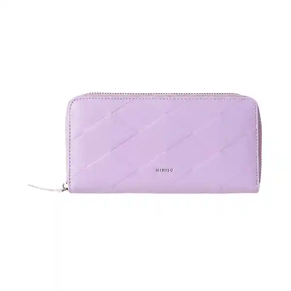 Cartera Para Mujer Larga Diseño de Rombos en Relieve Lila Miniso