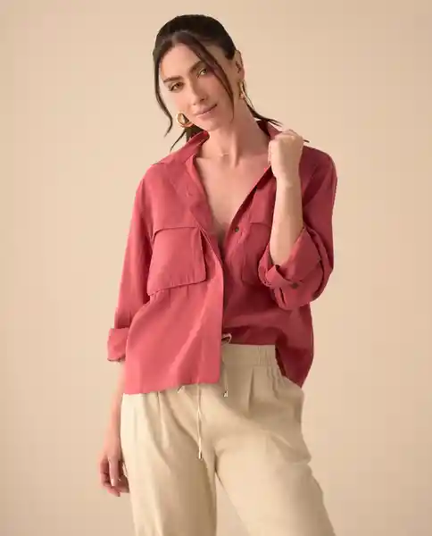 Camisa Rosa Rubor Oscuro Talla L 611G033 Esprit