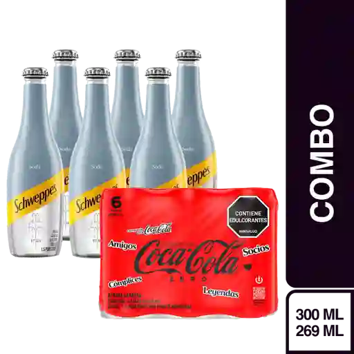 Combo Gaseosa Schweppes Soda + Coca-Cola Zero 269 mL x 6 Und