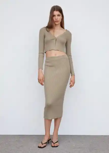 Falda Olimpica-L Khaki Talla L Mujer Mango