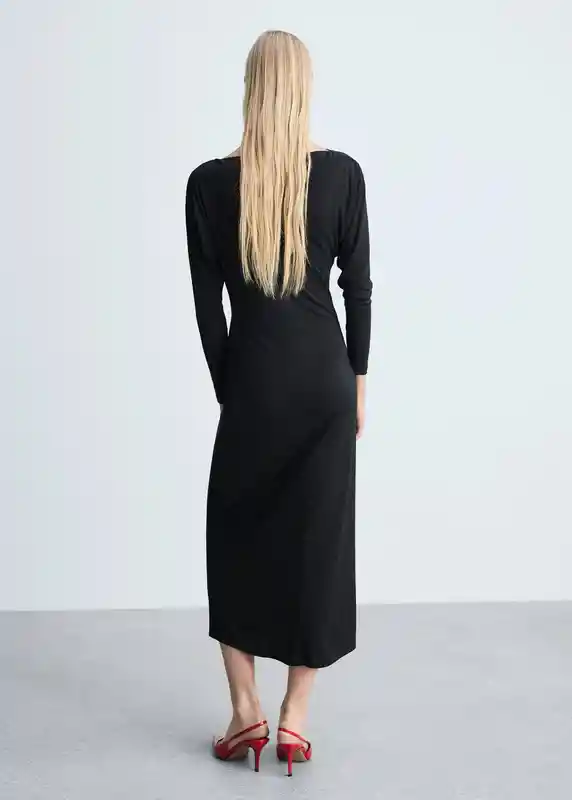 Vestido Frunci Negro Talla S Mujer Mango