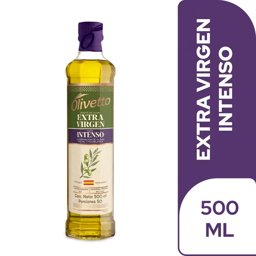 Aceite de oliva Olivetto Intenso vidrio 500 Ml