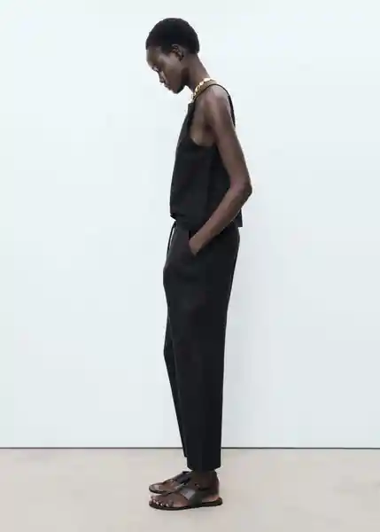 Pantalón Linen Negro Talla XS Mujer Mango