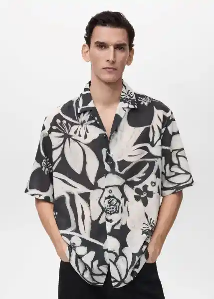 Camisa Pavone Negro Talla M Hombre Mango