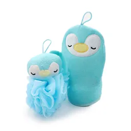 Miniso Esponja de Baño Redonda y Guante Pingüino Azul