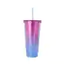 Vaso de Plástico Brillante Con Correa Rosa y Azul 680 mL Miniso