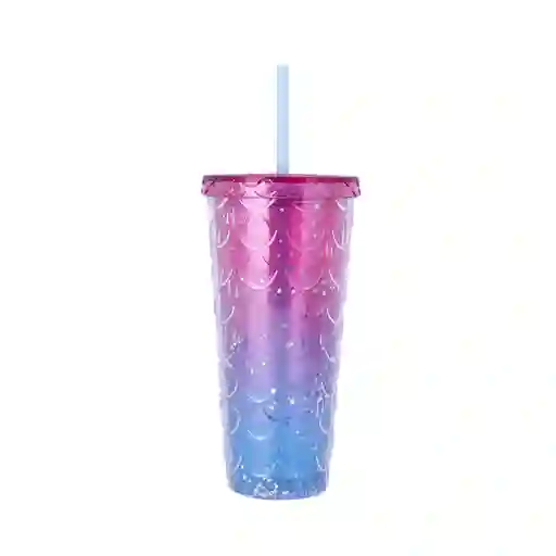 Vaso de Plástico Brillante Con Correa Rosa y Azul 680 mL Miniso