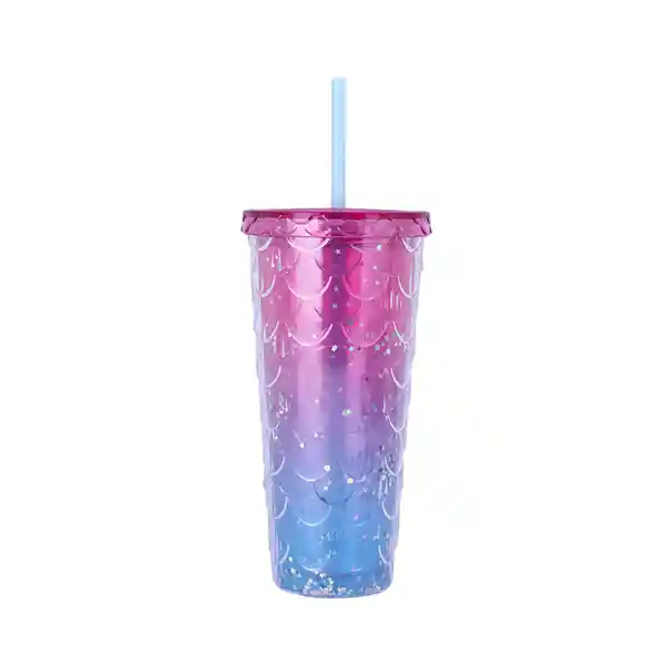 Vaso de Plástico Brillante Con Correa Rosa y Azul 680 mL Miniso