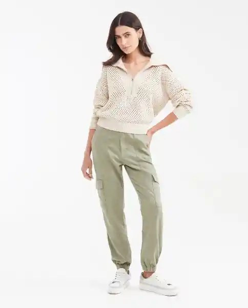 Sueter Tejido Open Work Caqui Fango Medio Talla XS Chevignon