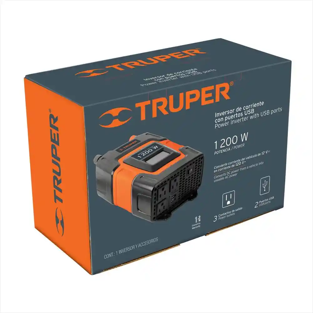 Truper Inversor De Corriente 12v A 110v De 1200w