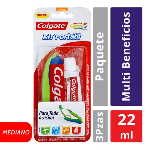  Colgate Kit de Higiene Oral Colgate Total 12 Portátil Crema Dental Clean Mint + Cepillo Flexible