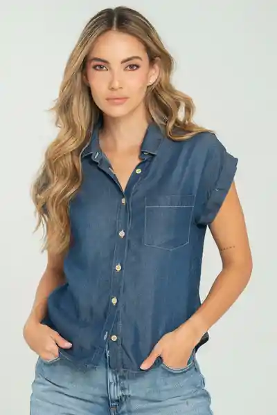 Camisa Tencel Manga Corta Color Azul Oscuro Talla XL Ragged