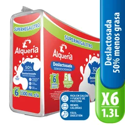 Leche Deslactosada Alqueria Supermegalitro 1300 ml Pack x 6 Und