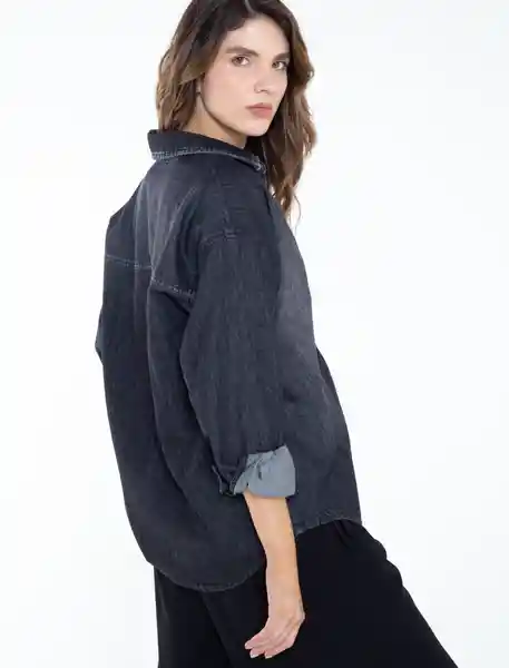 Camisa de Botones Denim Negro Ultra Oscuro Talla S Naf Naf