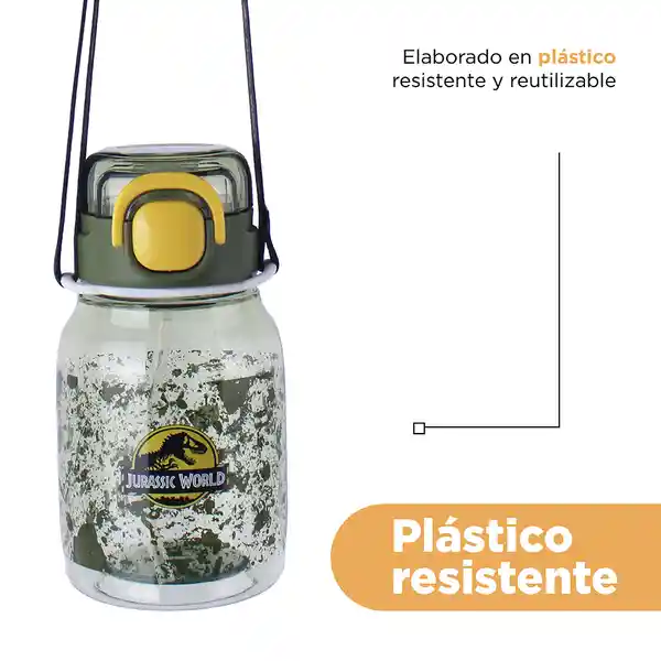 Vaso Plástico Correa Hombro Jurassic Verde Oscuro 600 mL Miniso