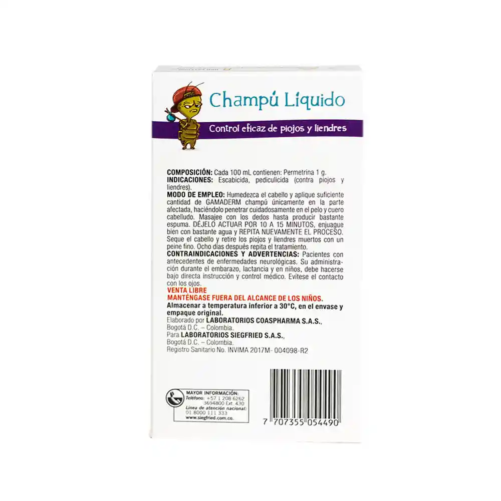 Gamaderm Shampoo Control Piojos Líquido