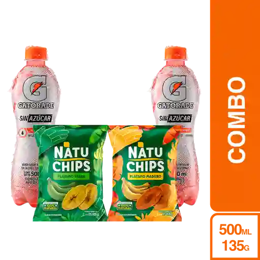 Combo Gatorade Fresa Sin Auzcar + Natuchips Plátano Verde + Maduro