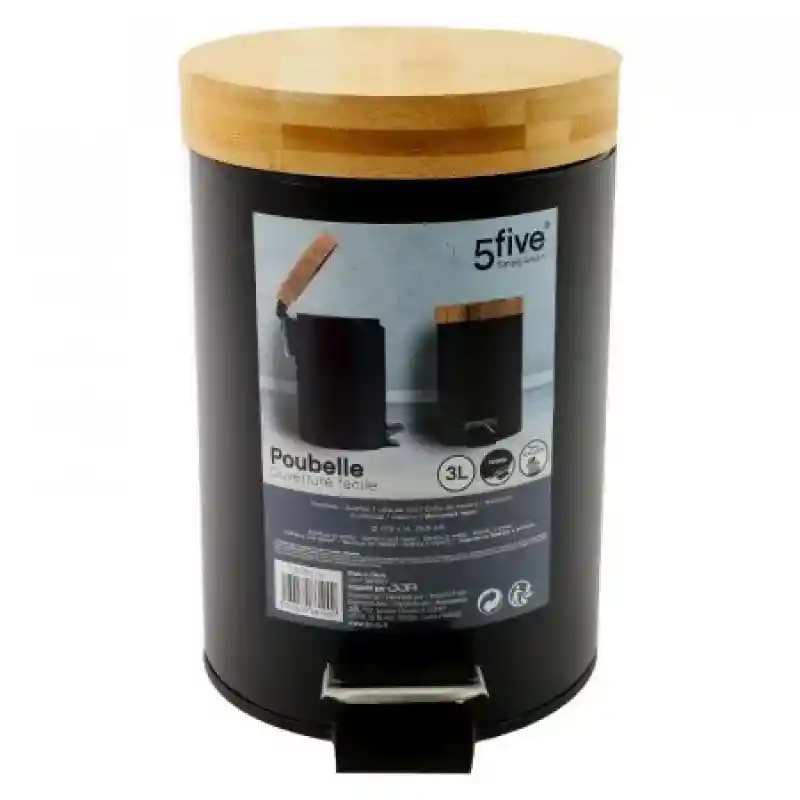 Marca: 5Five. Color Negro / Bamboo. Capacidad de 3 L. Referencia 140801N. Modelo Poubelle. 198614. Sku 3560239661009