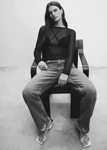 Camiseta Fred Negro Talla S Mujer Mango