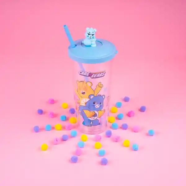 Vaso de Plástico Colección Care Bears Azul Con Pitillo Miniso