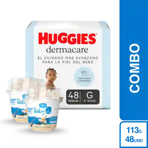 Combo Pañales Huggies Dermacare Etapa + Yogurt Baby Gu Alpina