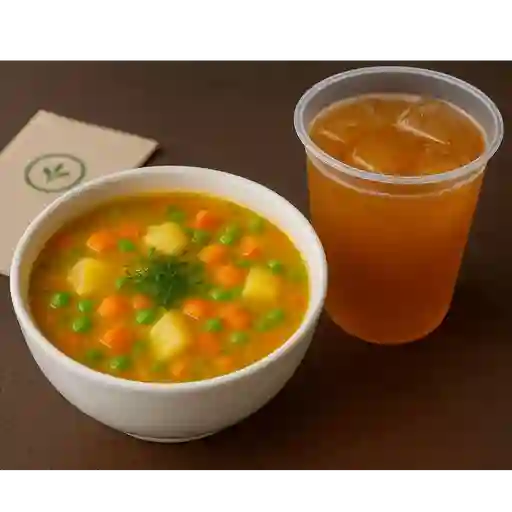 Sopita del día con limonada de panela