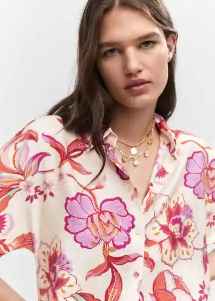 Camisa Flora Crudo Talla 24 Mujer Mango