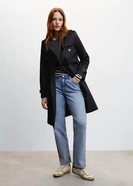 Gabardina Trench Polana Negro Talla M Mujer Mango