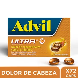 Advil Ultra Alivio De Los Dolores De Cabeza Severos Como La Migraña, IBUPROFENO X 72 CAPS