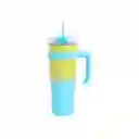 Vaso de Acero Con Pitillo Menta y Amarillo y Azul 1600 mL Miniso