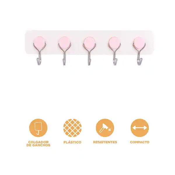 Gancho Adhesivos Riel de Cinco Ganchos Rosa Miniso