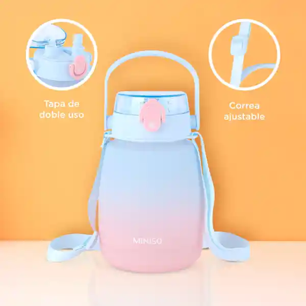 Vaso Plástico Correa Para Hombro Degradado Azul 300 mL Miniso