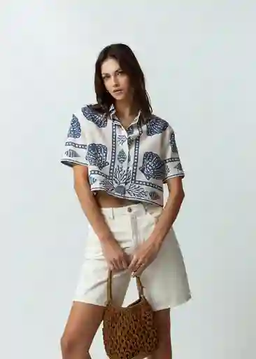 Camisa Buzin Mujer Azul Mezclilla Estampado Talla M Naf Naf